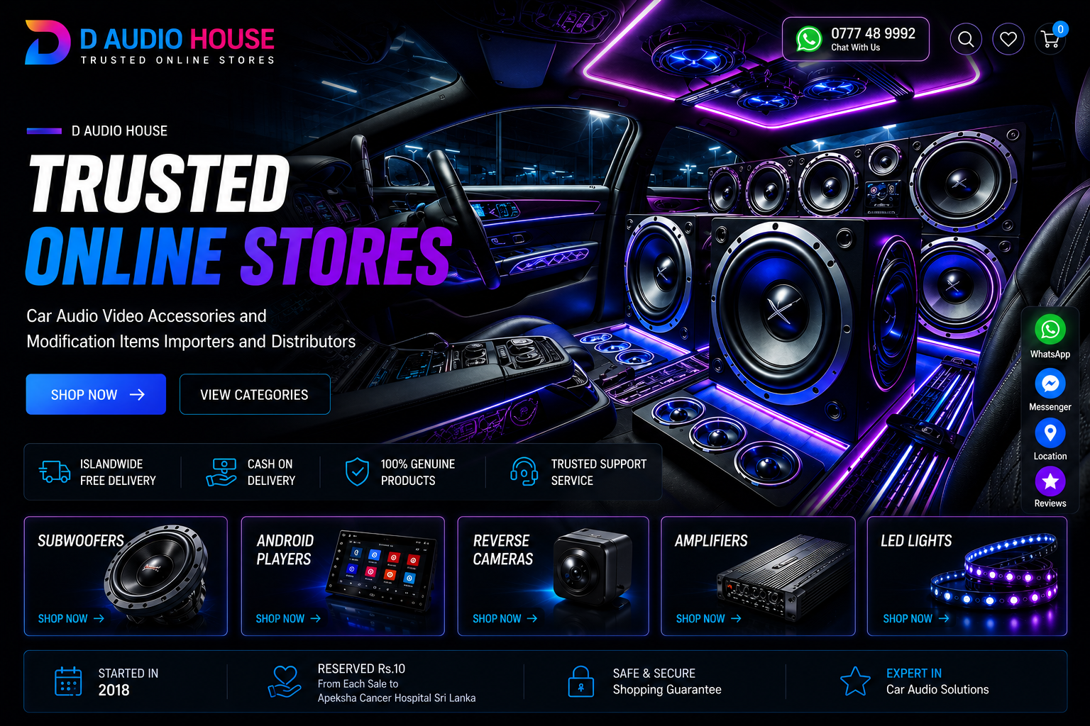 D AUDIO HOUSE neon car audio homepage